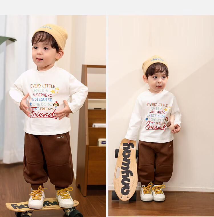 LUSON Little O Dad Boys' Baby Long Sleeve T-Shirt Spring Autumn 2025 New White Letter Cute Infant Top 8